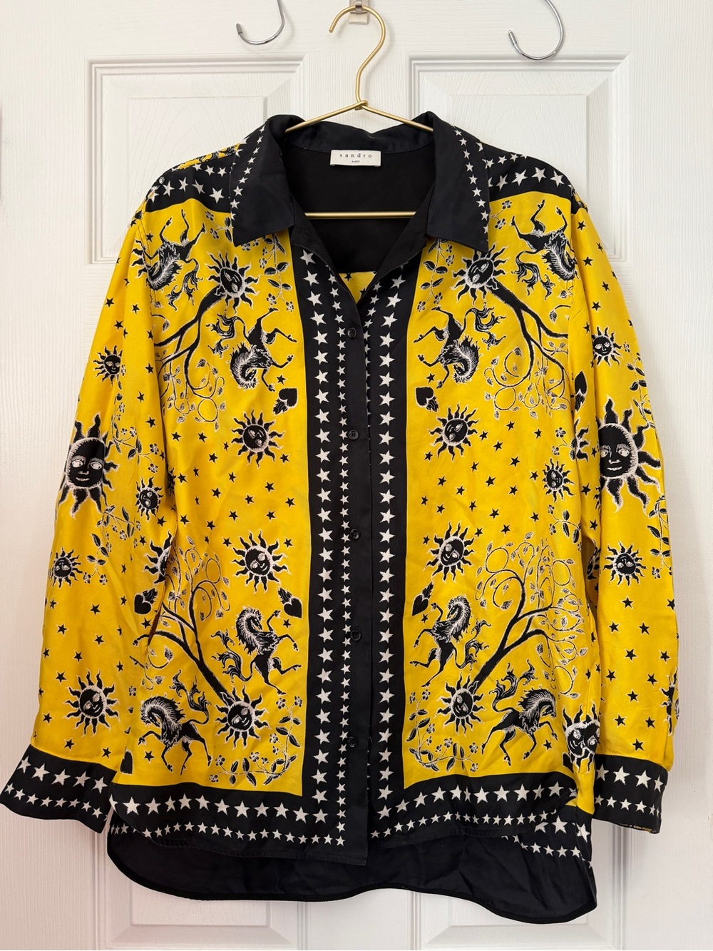 Sandro Paris Silk Celestial Print Button-Up Shirt